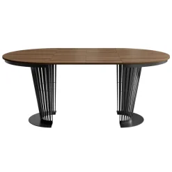 Tavolo da pranzo allungabile 100/176x100 cm rotondo industrial noce metallo nero Monox