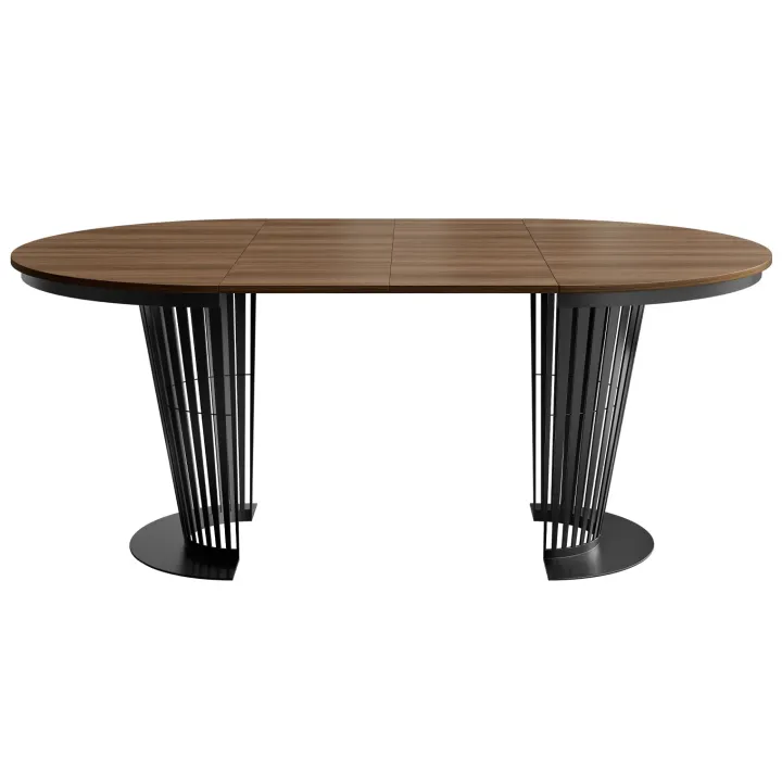 Tavolo da pranzo allungabile 100/176x100 cm rotondo industrial noce metallo nero Monox