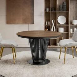 Tavolo da pranzo allungabile 100/176x100 cm rotondo industrial noce metallo nero Monox