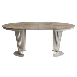 Tavolo da pranzo allungabile 100/176x100 cm rotondo industrial rovere scuro metallo cashmere Monox