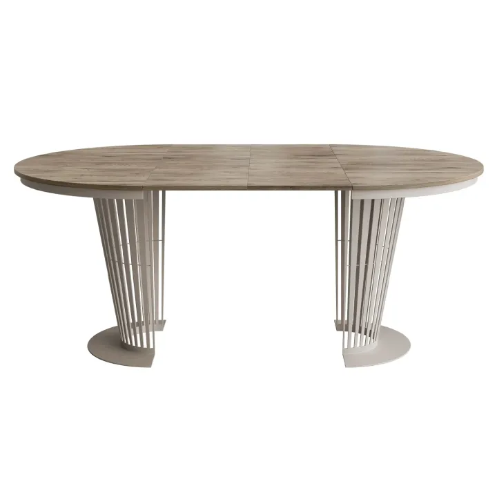 Tavolo da pranzo allungabile 100/176x100 cm rotondo industrial rovere scuro metallo cashmere Monox
