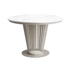 Tavolo da pranzo allungabile 100/176x100 cm rotondo industrial effetto marmo bianco metallo cashmere Monox