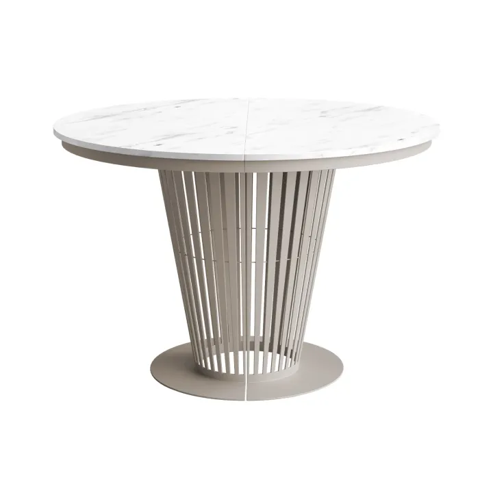 Tavolo da pranzo allungabile 100/176x100 cm rotondo industrial effetto marmo bianco metallo cashmere Monox