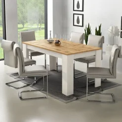 Tavolo da pranzo allungabile 160/220 cm moderno bianco opaco rovere Basalt