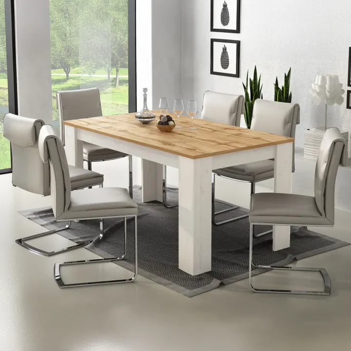 Tavolo da pranzo allungabile 160/220 cm moderno bianco opaco rovere Basalt
