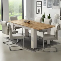 Tavolo da pranzo allungabile 160/220 cm moderno bianco opaco rovere Basalt