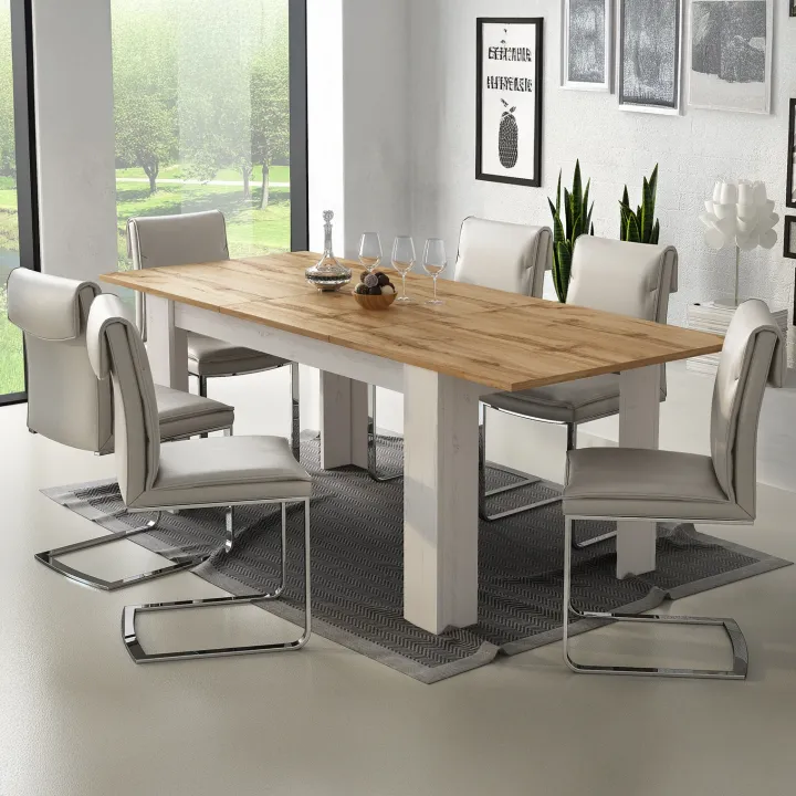 Tavolo da pranzo allungabile 160/220 cm moderno bianco opaco rovere Basalt