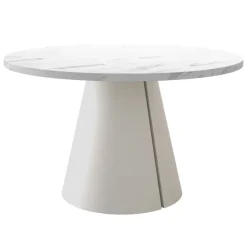 Tavolo da pranzo allungabile 100/176x100 cm rotondo industrial effetto marmo bianco metallo cashmere Grint