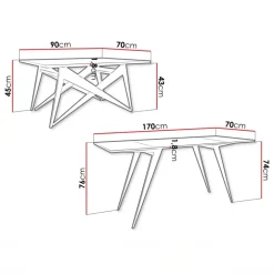 Tavolo da pranzo e da salotto 2 in 1 trasformabile 90/170x70cm rovere nero Nexus