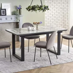 Tavolo in vetro 160/200cm allungabile marmo bianco grigio Jeff