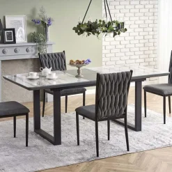 Tavolo in vetro 160/200cm allungabile marmo bianco grigio Jeff