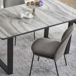 Tavolo in vetro 160/200cm allungabile marmo bianco grigio Jeff