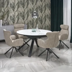 Tavolo rotondo allungabile 130/180cm vetro effetto marmo bianco nero Galact