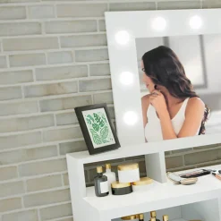 Toeletta da trucco con cassetti 120x40cm con specchio e led bianco Eloisa
