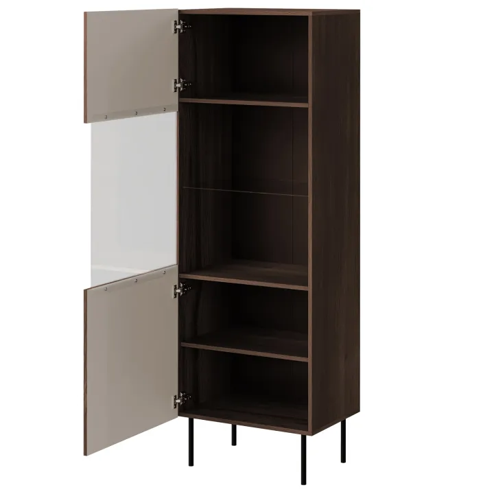 Vetrina alta 60x183h cm 1 anta 2 vani a giorno noce cannettato Gabiot