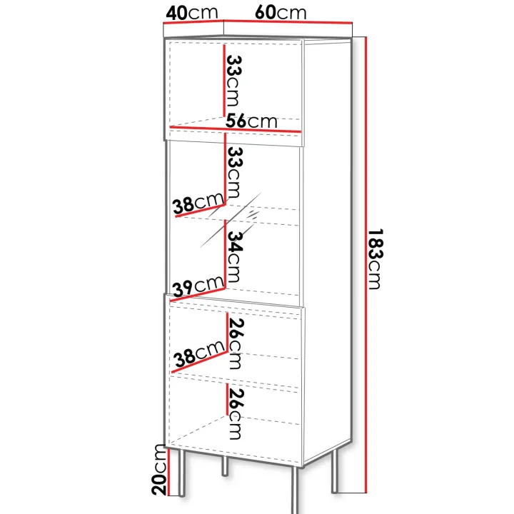 Vetrina alta 60x183h cm 1 anta 2 vani a giorno noce cannettato Gabiot