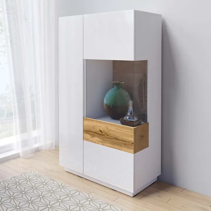 Vetrina bassa 80x139h cm 2 ante destra bianco lucido rovere Bahama