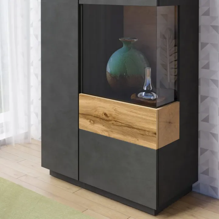 Vetrina bassa 80x139h cm 2 ante destra antracite rovere Bahama