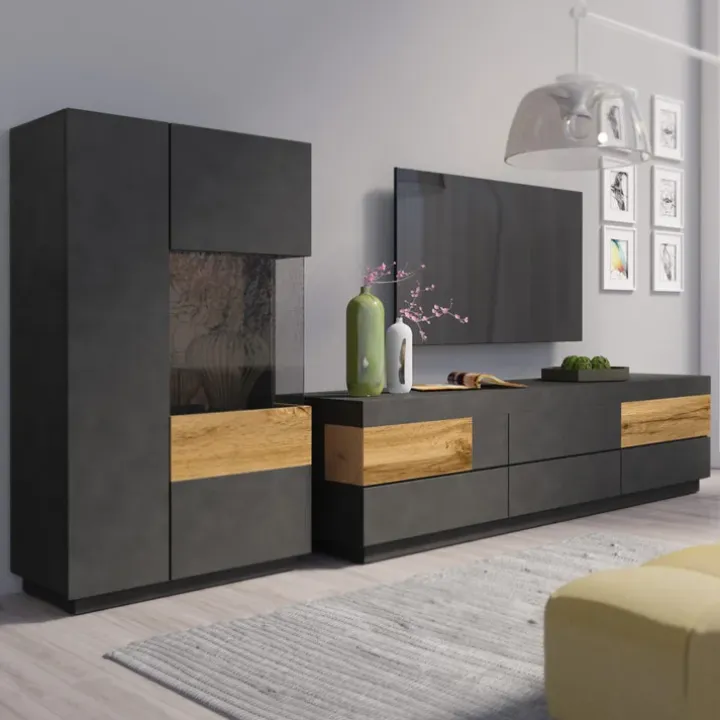 Vetrina bassa 80x139h cm 2 ante destra antracite rovere Bahama