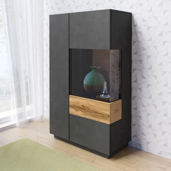 Vetrina bassa 80x139h cm 2 ante destra antracite rovere Bahama