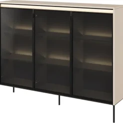 Vetrina bassa 150x118h cm 3 ante led beige nero Camelia