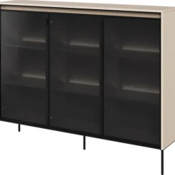 Vetrina bassa 150x118h cm 3 ante led beige nero Camelia
