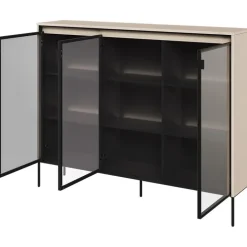 Vetrina bassa 150x118h cm 3 ante led beige nero Camelia