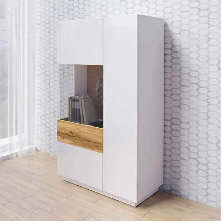 Vetrina bassa 80x139h cm 2 ante sinistra bianco lucido rovere Bahama