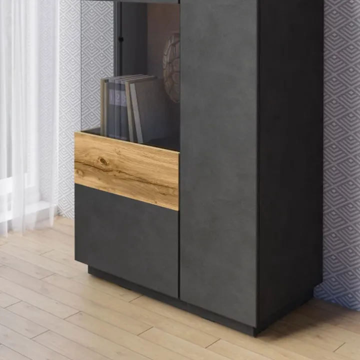 Vetrina bassa 80x139h cm 2 ante sinistra antracite rovere Bahama