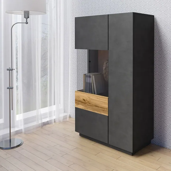 Vetrina bassa 80x139h cm 2 ante sinistra antracite rovere Bahama
