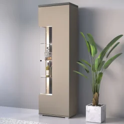 Vetrina moderna 55x180h cm 1 anta beige grigio Matt