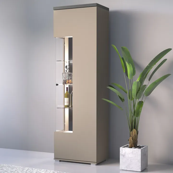 Vetrina moderna 55x180h cm 1 anta beige grigio Matt