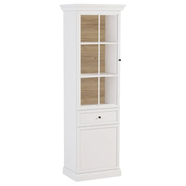 Vetrina moderna 64x200h cm 1 anta con vetro shabby bianco Purro