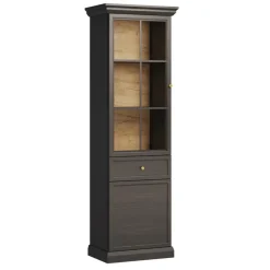 Vetrina moderna 64x200h cm 1 anta con vetro shabby nero grafite Purro