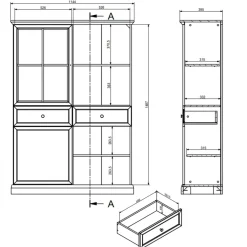 Vetrina moderna 115x162h cm 4 ante 2 cassetti shabby bianco Purro