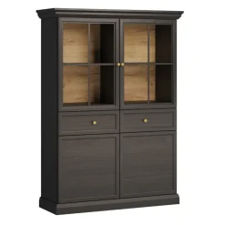 Vetrina moderna 115x162h cm 4 ante 2 cassetti shabby nero grafite Purro
