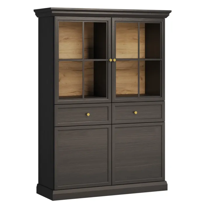 Vetrina moderna 115x162h cm 4 ante 2 cassetti shabby nero grafite Purro