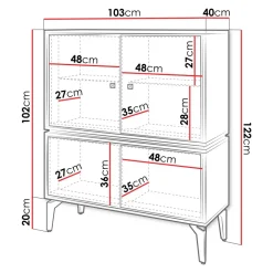 Vetrina moderna 103x122h cm 4 ante serigrafato rovere nero Duplo
