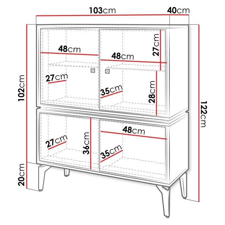 Vetrina moderna 103x122h cm 4 ante serigrafato rovere nero Duplo