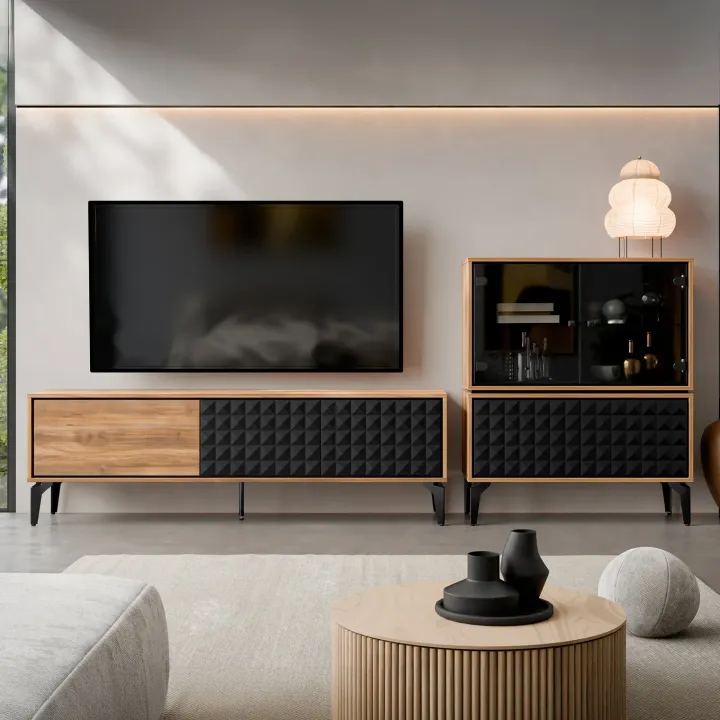 Vetrina moderna 103x122h cm 4 ante serigrafato rovere nero Duplo