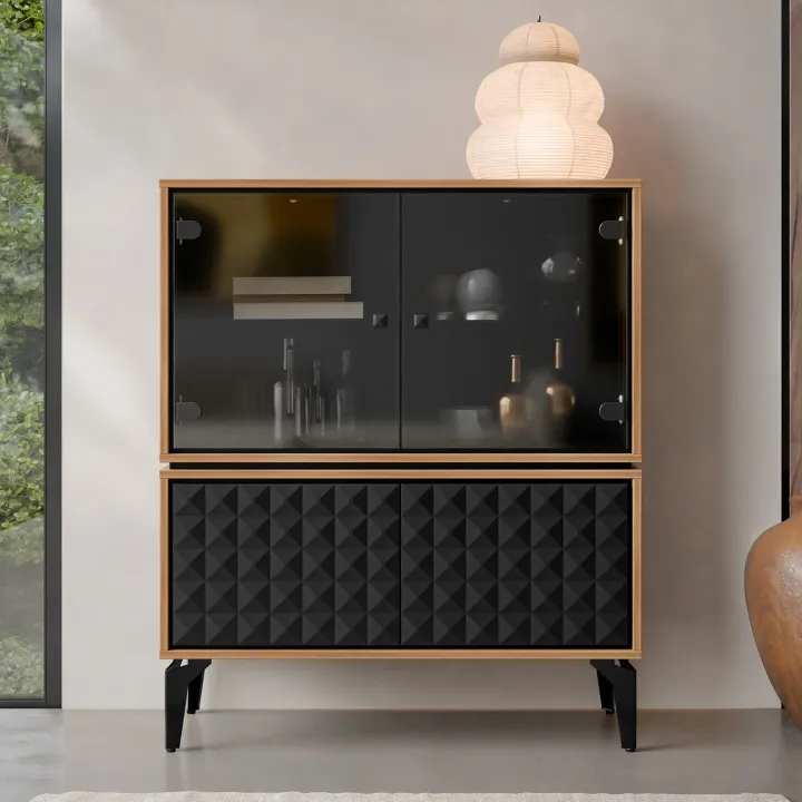 Vetrina moderna 103x122h cm 4 ante serigrafato rovere nero Duplo
