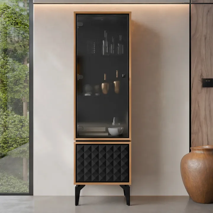 Vetrina moderna 54x182h cm 2 ante serigrafato rovere nero Duplo