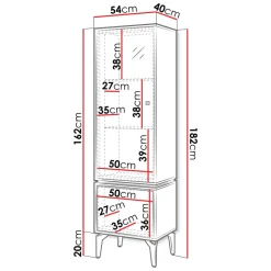 Vetrina moderna 54x182h cm 2 ante serigrafato rovere nero Duplo
