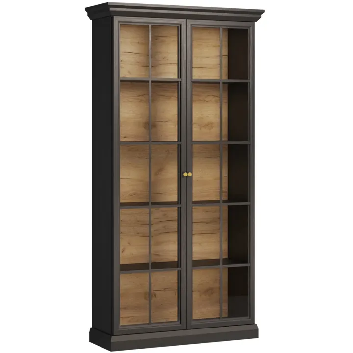 Vetrina moderna 103x200h cm shabby 2 ante con vetro nero grafite Purro