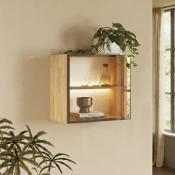 Vetrina sospesa 55x50h cm 1 anta vetro bronzato rovere chiaro Sunset