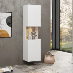 Vetrina sospesa 36x140h cm da parete bianco rovere Fusion