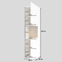 Vetrina sospesa 36x140h cm da parete bianco rovere Fusion