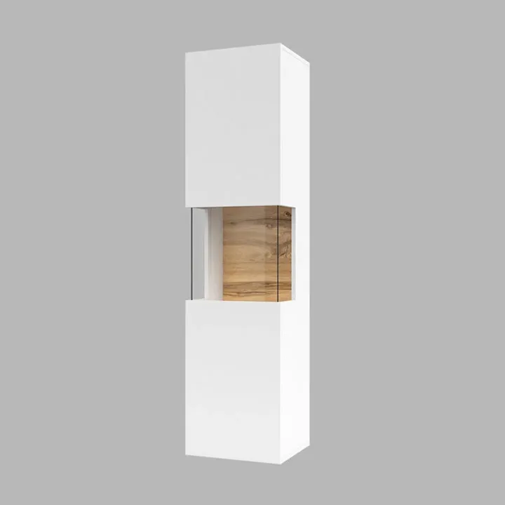 Vetrina sospesa 36x140h cm da parete bianco rovere Fusion