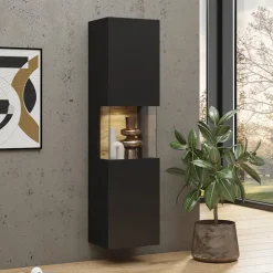 Vetrina sospesa 36x140h cm da parete nero rovere Fusion