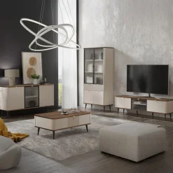 Vetrina 90x191 cm 4 ante 1 cassetto beige cashmere noce Arden
